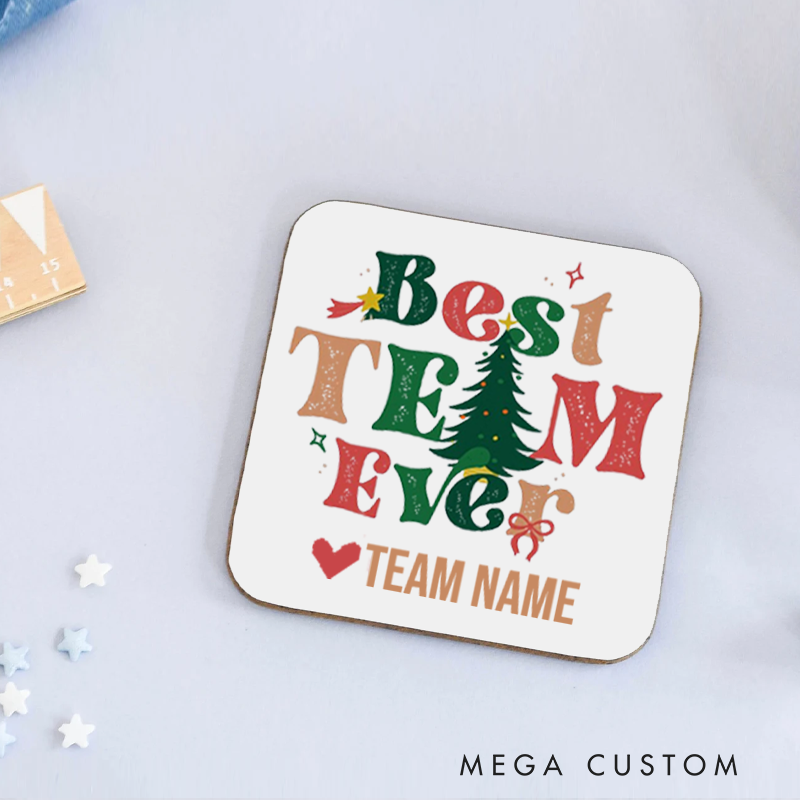 Personalized Coasters for Office Worker Best Team Ever with Christmas Elements Appreciation Gift for Coworkers