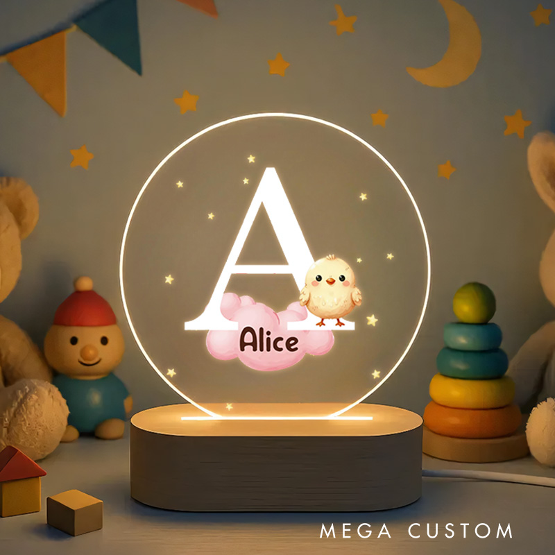 Personalized Fantasy Star Cloud Cute Forest Animal Initial Name LED Night Light Gift for Baby and Kids