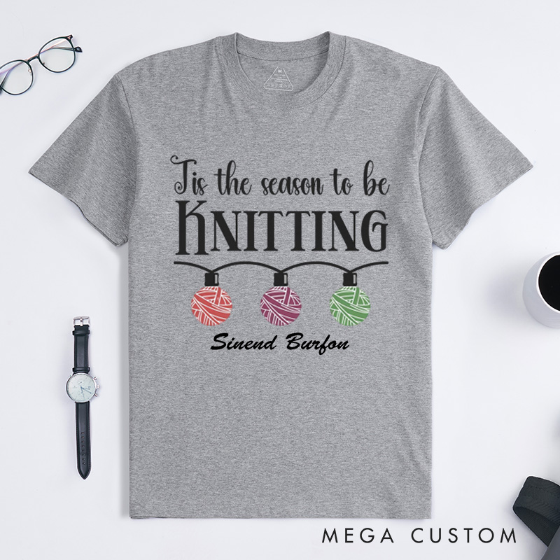 Personalized Christmas Knitting Classic T-Shirts Gift for Family Knitters Xmas Gift Shirt Knit Tee