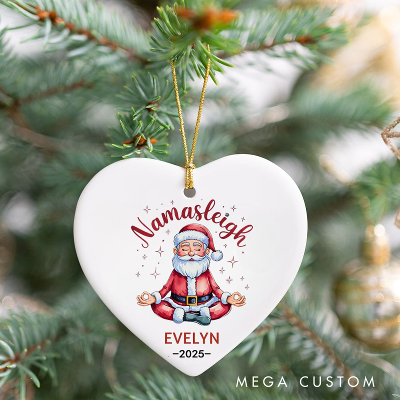Personalized Christmas Ornament with Namasleigh Meditating Santa Design Christmas Ornament Gift for Yoga Lover
