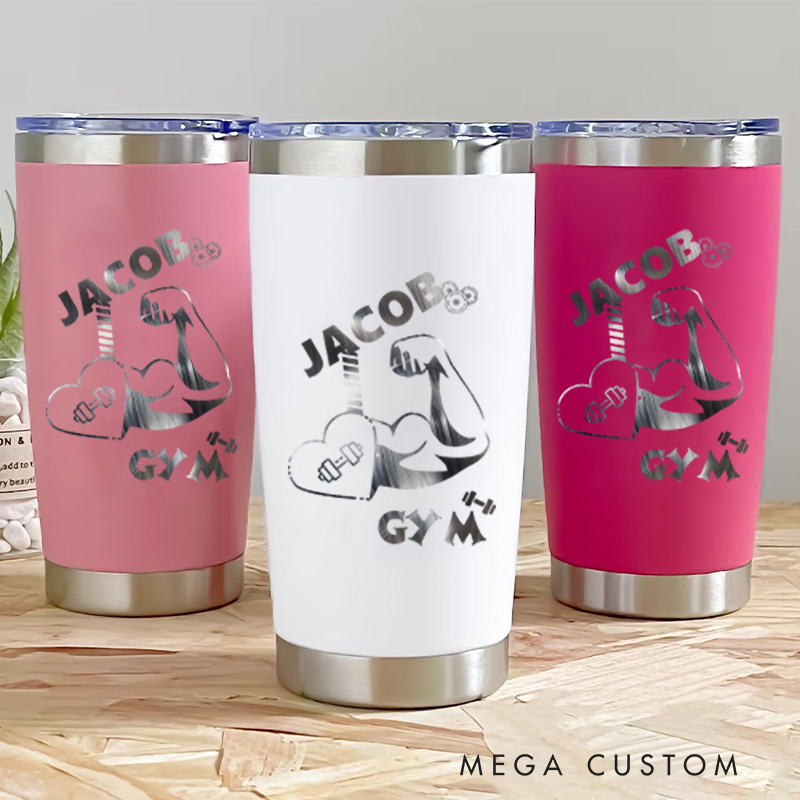 Personalized Fitness Tumbler Coffee Stainless Steel Tumbler with Flexing Muscle Design in Vibrant Colors for Fitness Enthusiasts Bodybuilders and Gym Lovers