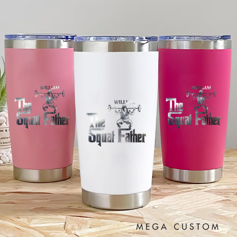 Personalized Fitness Tumbler Coffee Stainless Steel Tumbler with Stylish The Squat Father Theme in Vibrant Colors for Fitness Enthusiasts Bodybuilders and Gym Lovers