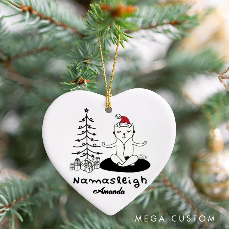 Personalized Christmas Ornament with Namasteleigh Yoga Cat Design Christmas Ornament Gift for Yoga Lover