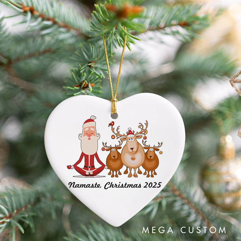 Personalized Christmas Ornament with Namaste Christmas Santa and Reindeer Design Christmas Ornament Gift for Yoga Lover