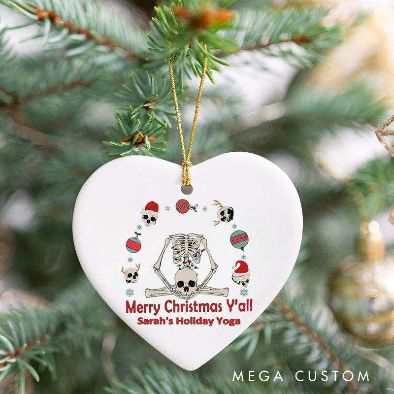 Personalized Christmas Ornament with Merry Christmas Y'all Yoga Skeleton Design Christmas Ornament Gift for Yoga Lover