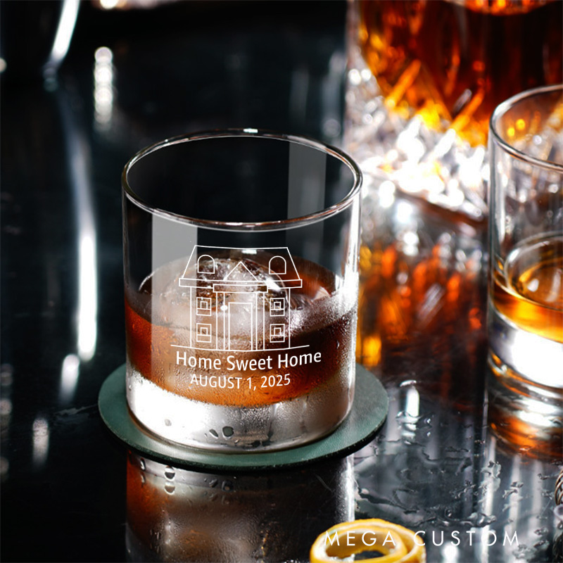 Personalized Home Sweet Home Whiskey Glass Engraved Bourbon Glasses Custom Design Glass Wedding Housewarming New Home Homeowner Moving House Gift