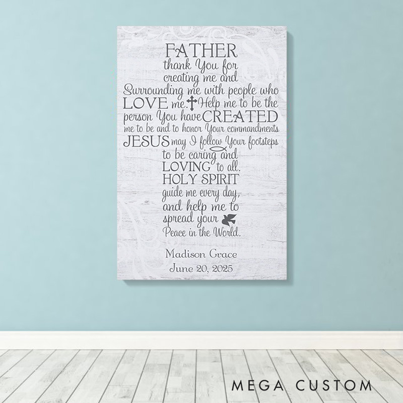 Personalized Thank you for Creating me Cross Frameless Canvas Painting with Name and Date Religious Wall Art Gift for Father