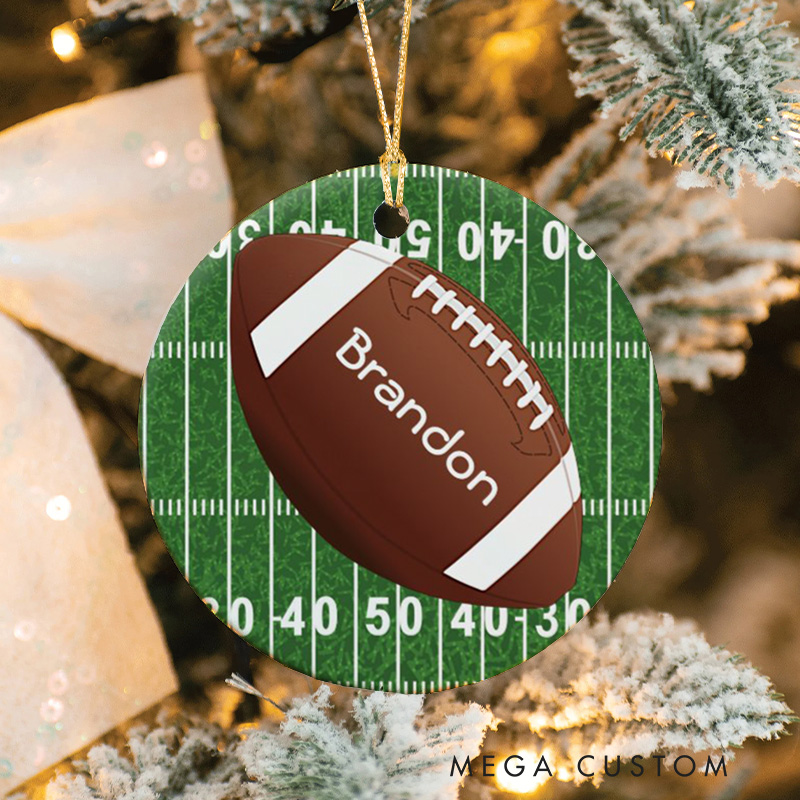 Personalized American Football and Rugby Christmas Ornament with Custom Name on Field Design