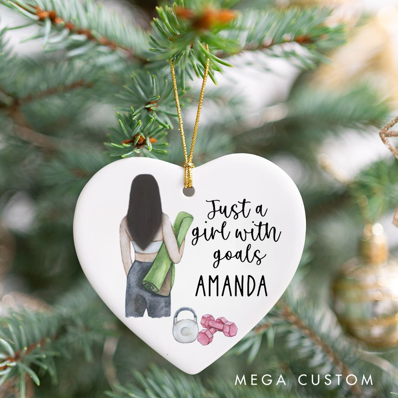 Personalized Christmas Ornament with Just a Girl with Goals Fitness Design Christmas Ornament Gift for Yoga Lover