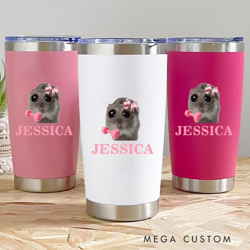 Personalized Fitness Tumbler Coffee Stainless Steel Tumbler with Cute Animal Design Pink Bows for Fitness Enthusiasts Bodybuilders and Gym Lovers