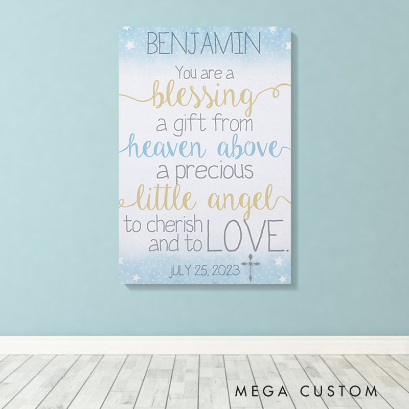 Personalized we are so Blessed Frameless Canvas Painting with Name and Date Religious Wall Art Gift Wall Decor Gift