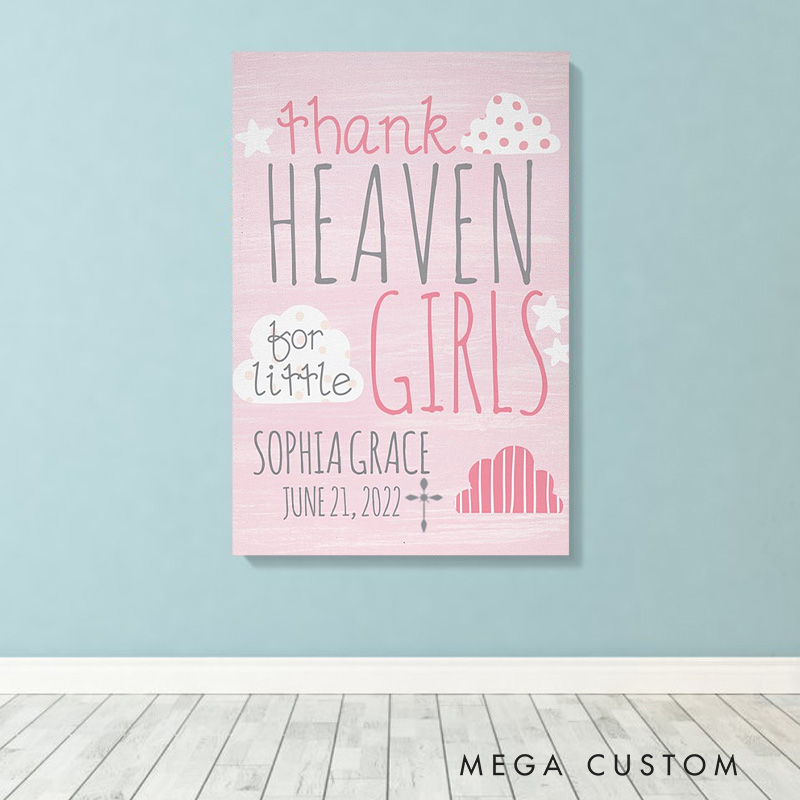 Personalized Thank Heaven for you Frameless Canvas Painting with Name and Date Religious Wall Art Gift Wall Decor Gift