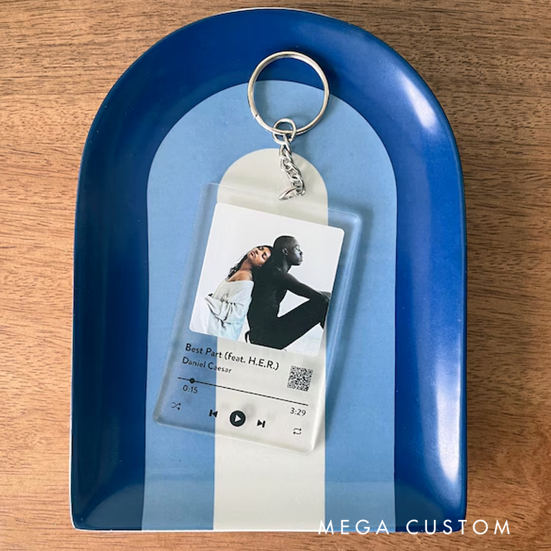 Personalized Keychain and Your Photo and Your Song and Uniquely Yours and Personalized Scannable Music Keychain