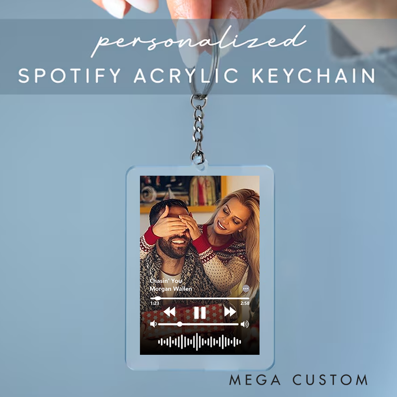 Personalized Keychain and Your Photo and Your Song and Uniquely Yours and Personalized Scannable Music Keychain