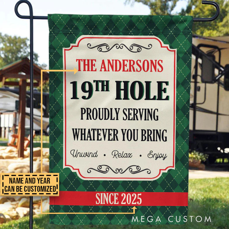 Personalized Golf 19th Hole Serving Customized Flag
