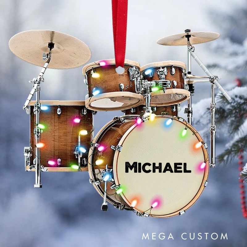 Personalized Drum Kit With Christmas Lights Personalized Christmas Ornament and Drum Kit Ornament and Christmas Gift and Drum Flat Ornament