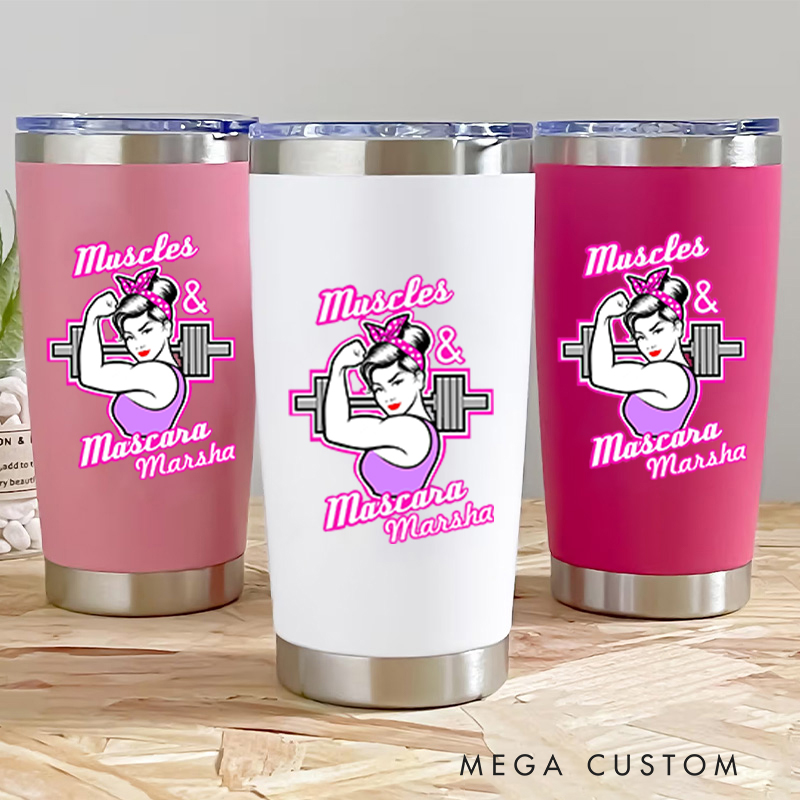 Personalized Fitness Tumbler Coffee Stainless Steel Tumbler with Feminine Strength and Style for Fitness Enthusiasts Bodybuilders and Gym Lovers