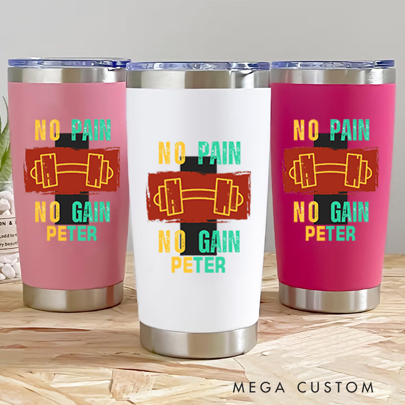 Personalized Fitness Tumbler Coffee Stainless Steel Tumbler with No Pain No Gain Design Dumbbell Graphic for Fitness Enthusiasts Bodybuilders and Gym Lovers