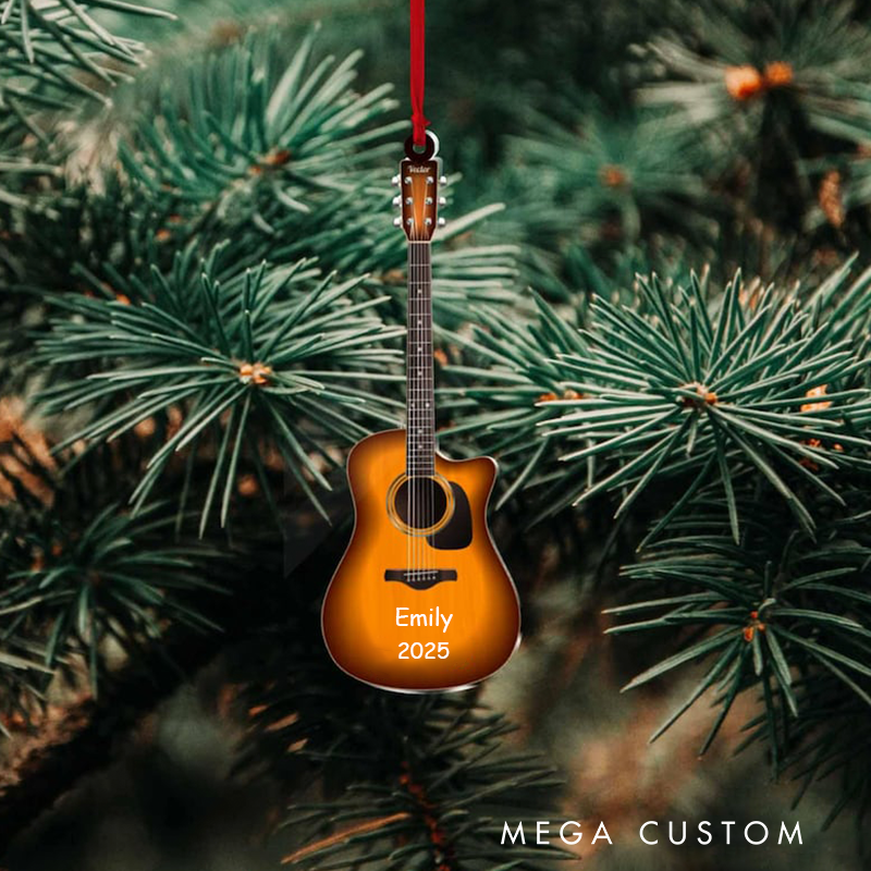 Personalized Acoustic Guitar Ornament and Guitar Christmas Tree Decoration and Christmas Gift for Guitarist and Guitar Player Gift