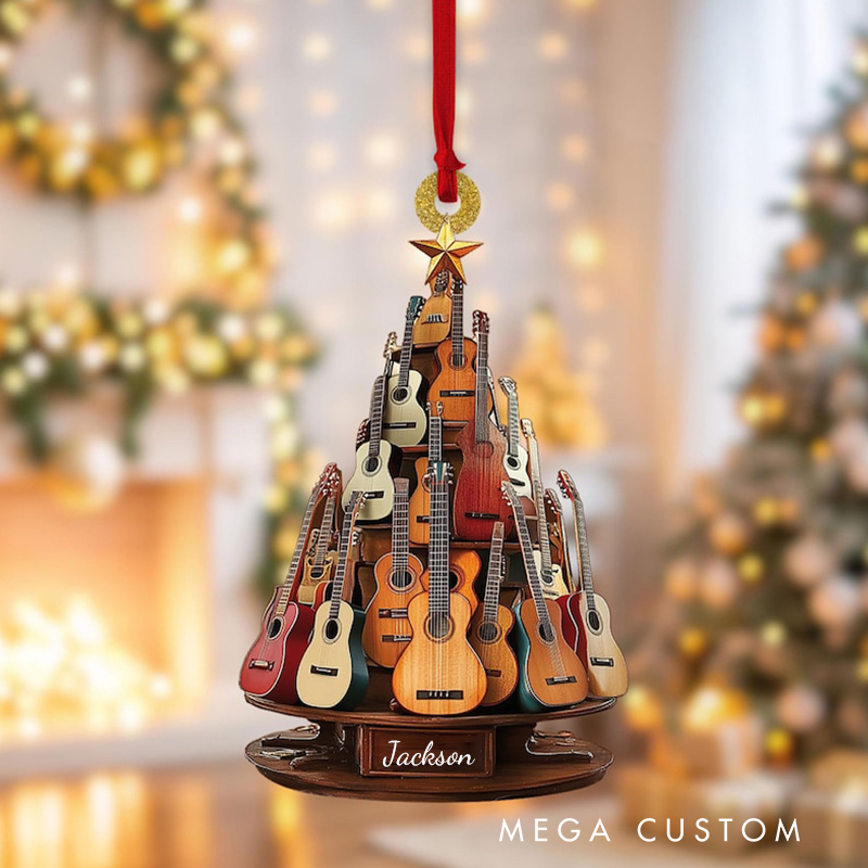 Personalized Classic Guitar 2D Flat Ornament and Guitar Christmas Ornament and Guitar Xmas Decor and Christmas Gift for Music Lovers