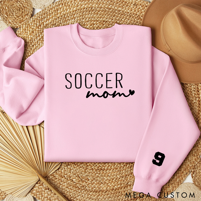 Personalized Soccer Mom Sweatshirt with Custom Number and Minimalist Heart Design