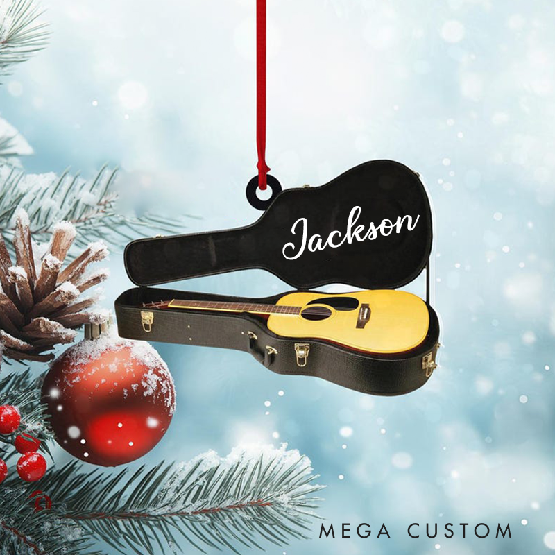 Personalized Acoustic Guitar Christmas Tree Ornament and Christmas Gift for Guitarist and Guitar Player Gift and Classic Guitar Ornament