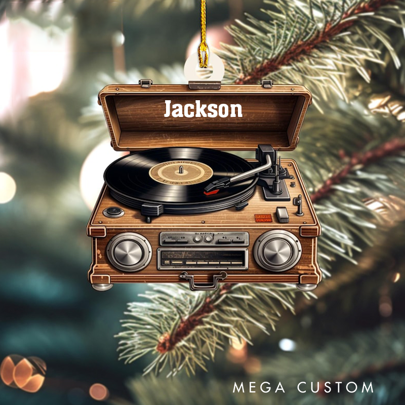 Personalized Name Vinyl Record Player Christmas Ornament and Christmas Tree Hanging Decor and Gift for Vinyl Lovers