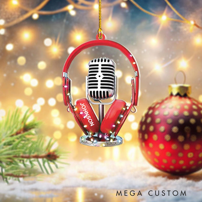 Personalized Microphone Light Christmas Ornament and Microphone Xmas and Microphone Ornament Hanging Tree and Gift for Lover Music