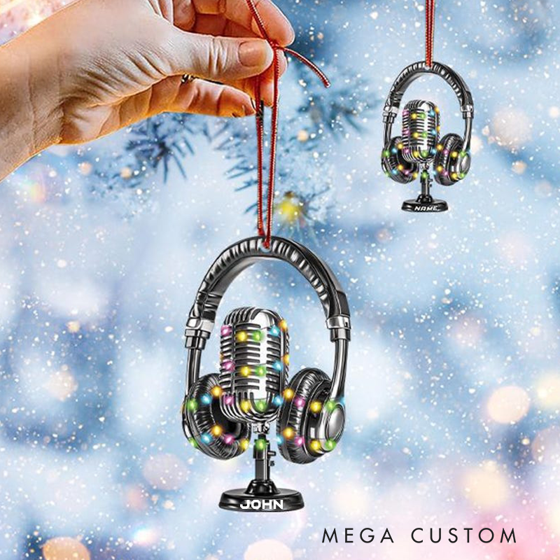 Personalized Microphone Headphone Ornament and Microphone Christmas Ornament Gift and Microphone Headphone Holiday Ornament Decor