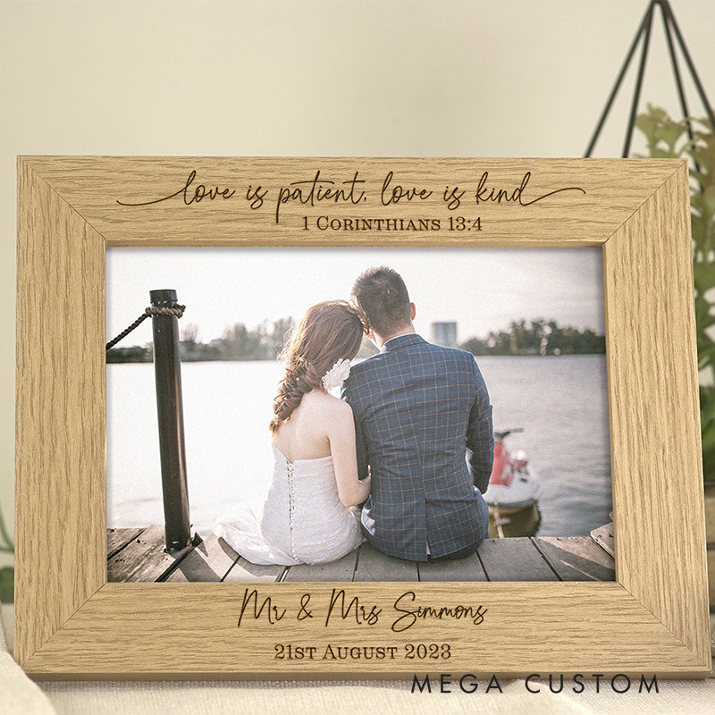 Personalized Bible Quote Wooden Picture Frame with Names and Date Christian Wedding Gift Anniversary Gift for Couple
