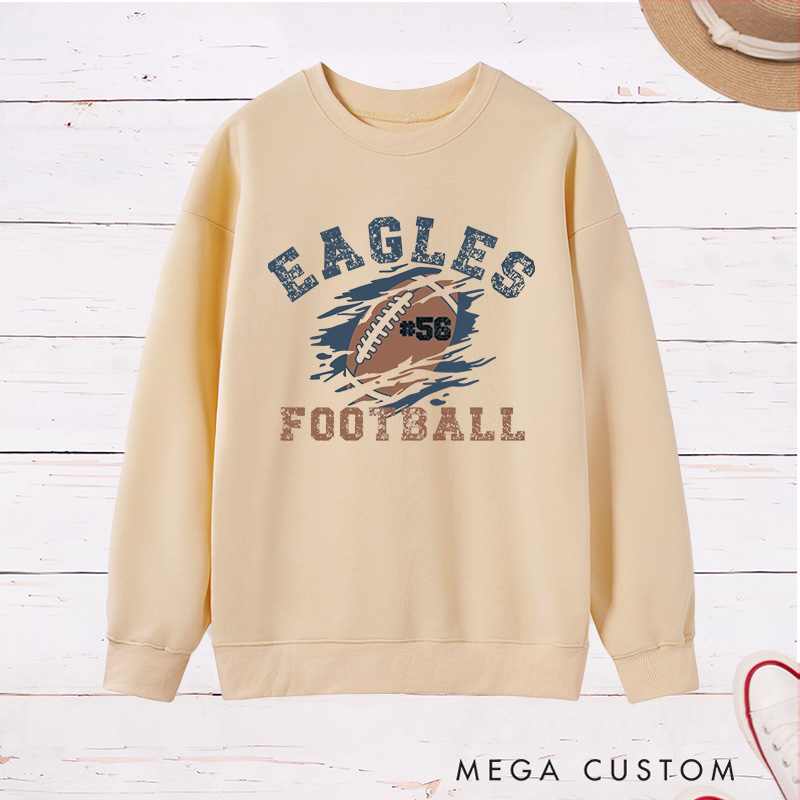 Personalized American Football Sweatshirt with Custom Team Name and Number on the Front