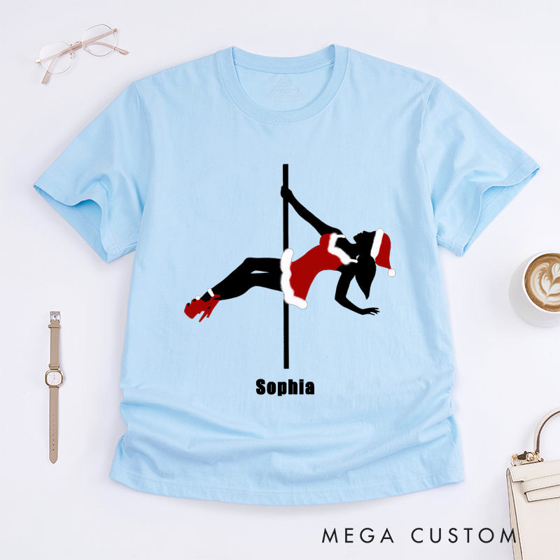 Personalized Pole Dance Silhouette T-Shirts Custom Name Gift for Women Santa Outfit Funny Dance Lover Present Unique Style