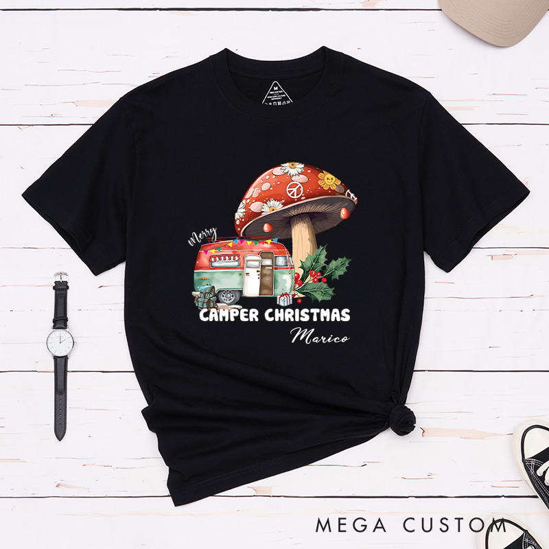 Personalized Camper Christmas T-Shirt Holiday Adventure Lover Shirt Christmas Gift for Hiking Outdoors 