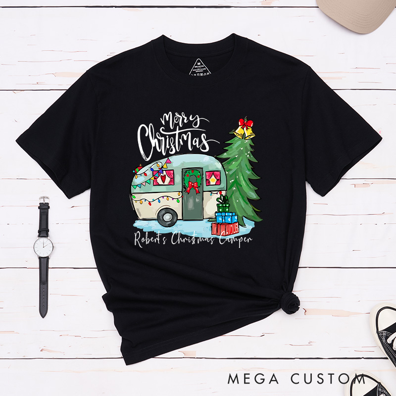 Personalized Camper Christmas T-Shirt Hiking Outdoors Lover Shirt Christmas Gift