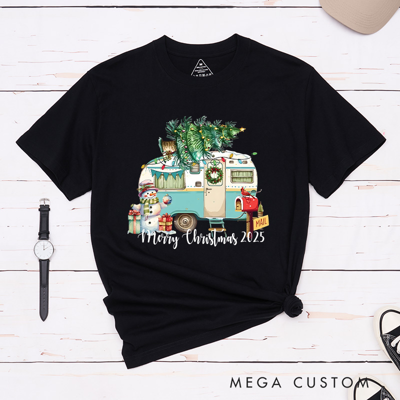 Personalized Merry Christmas T-Shirt Camper Holiday Shirt Christmas Gift for Hiking Outdoors Lover