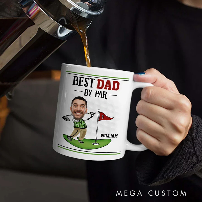Personalized Golf Mug with "Best Dad by Par" Design and Custom Photo  