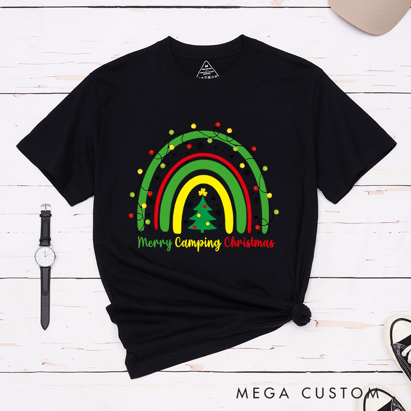 Personalized Rainbow Christmas T-Shirt Camping Christmas Shirt Christmas Gift for Hiking Outdoors Lover