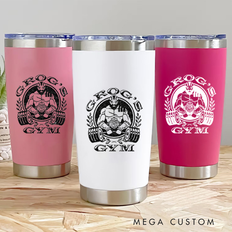 Personalized Fitness Tumbler Coffee Stainless Steel Tumbler with Warrior Lifting Design Dumbbell Illustration for Fitness Enthusiasts Bodybuilders and Gym Lovers