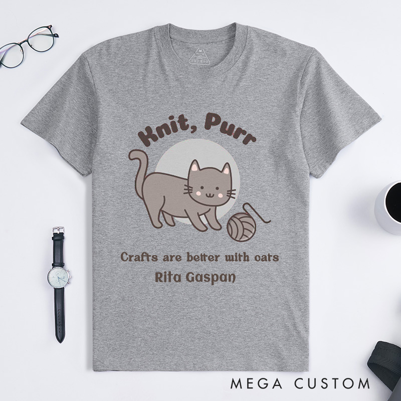 Personalized Funny Knitter Cat Classic T-Shirts Knitting T-Shirt Crafting Shirt Knitter Shirts Crafter Tee