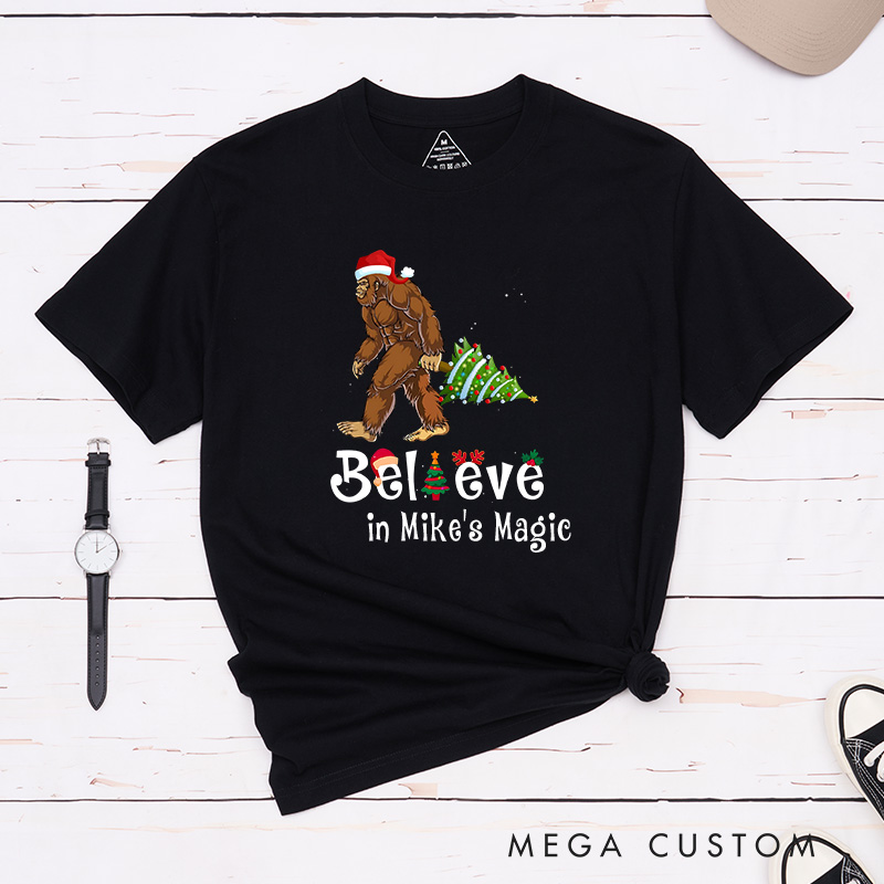 Personalized Bigfoot Christmas Adventure T-Shirt Merry Christmas Shirt Gift for Hiking Outdoors Lover