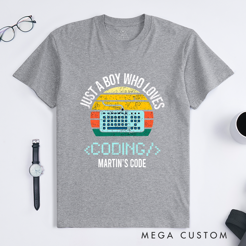 Personalized Just A Boy Who Loves Coding Computer T-Shirt Technology Programmer Enthusiasts Shirt Gift for Geek Nerd