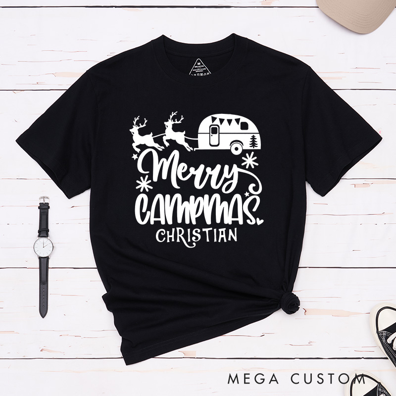 Personalized Merry Campmas T-Shirt Camping Christmas Shirt Gift for Hiking Outdoors Lover