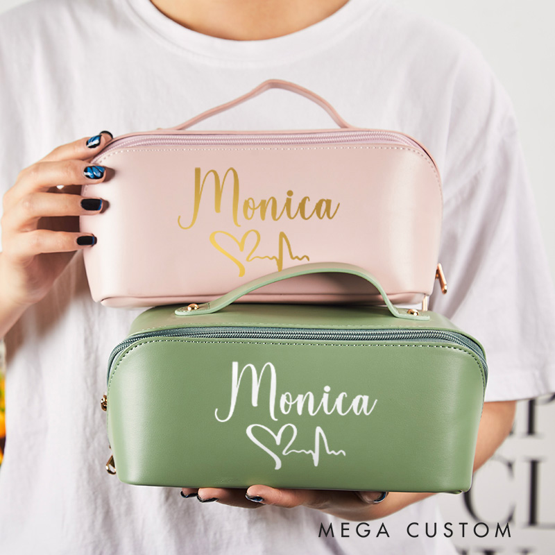 Personalized Leather Cosmetic Bag for Nurse Large Capacity Makeup Bag Leather Storage Organizer Gift