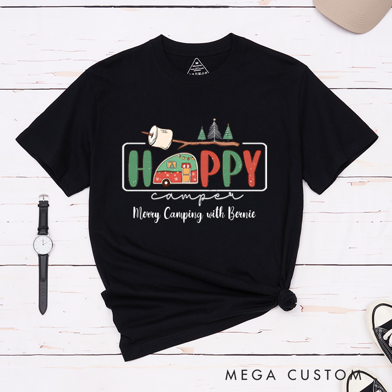 Personalized Happy Camper T-Shirt Outdoor Adventures Christmas Shirt Gift for Hiking Lover