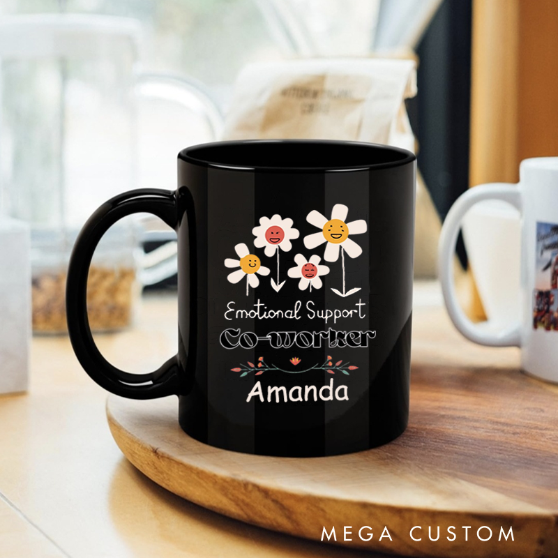 Personalized Office Worker Mug Gift Emotional Support Coworkers with Four Smiling Flowers Mug Appreciation Gift for Coworkers