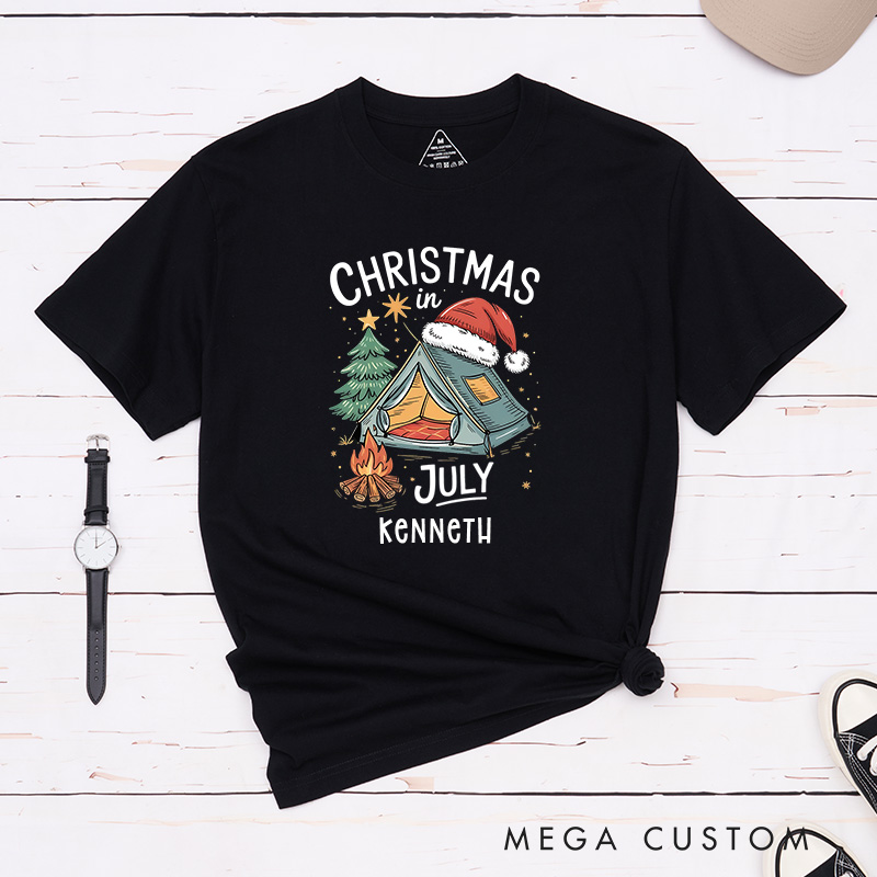 Personalized Christmas in July T-Shirt Outdoor Camping Lover Shirt Gift for Hiking Lover