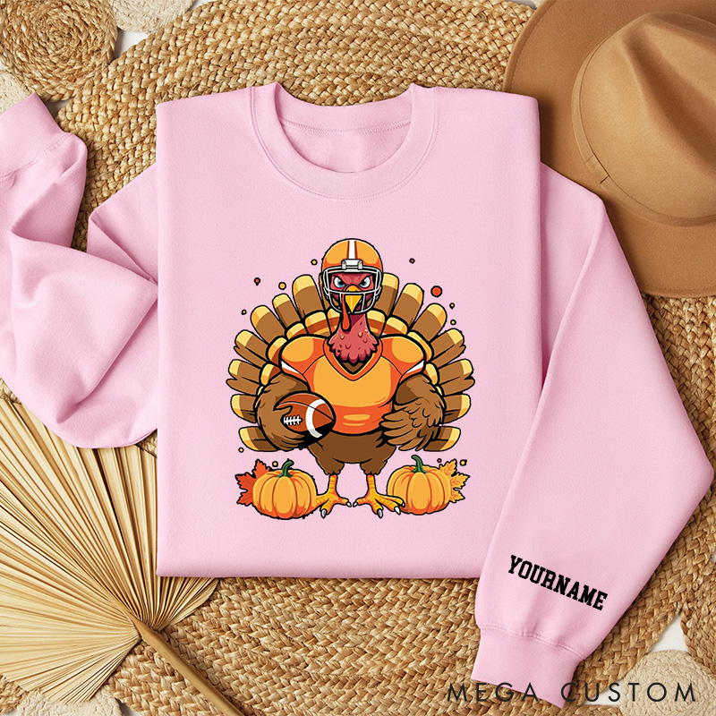 Personalized American Football Turkey Sweatshirt with Custom Player Name for Thanksgiving Day