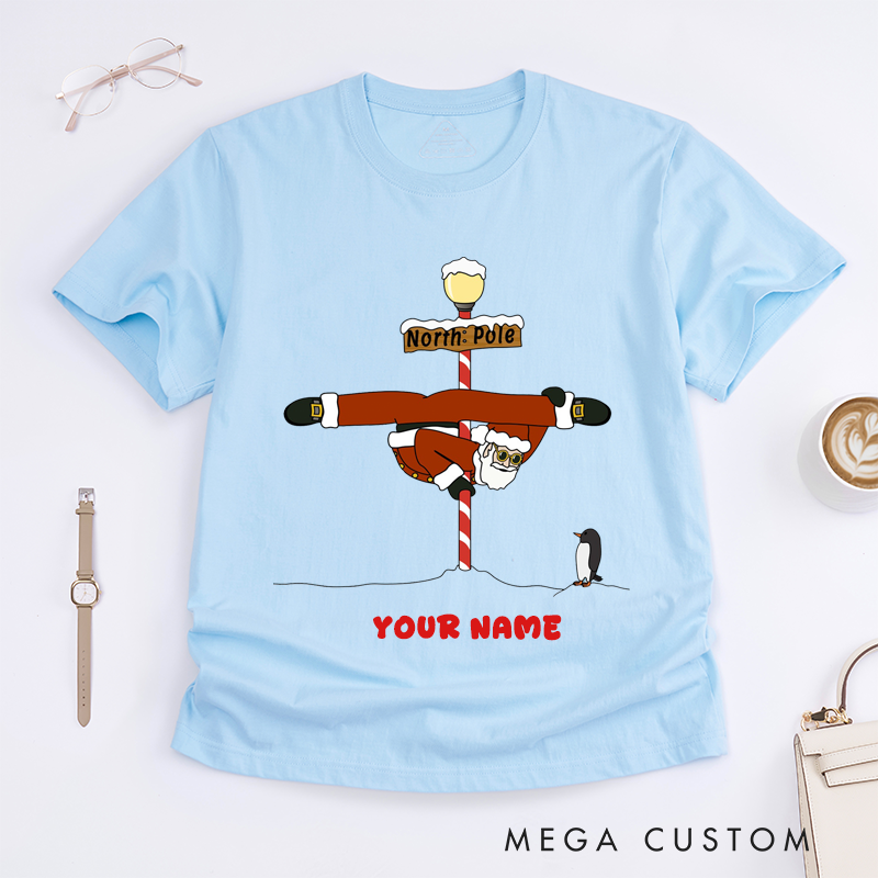 Personalized Santa Fitness Christmas T-Shirts Custom Name Funny Gift North Pole Unisex Family Matching Christmas Tee Unique Xmas Present for Dad Mom