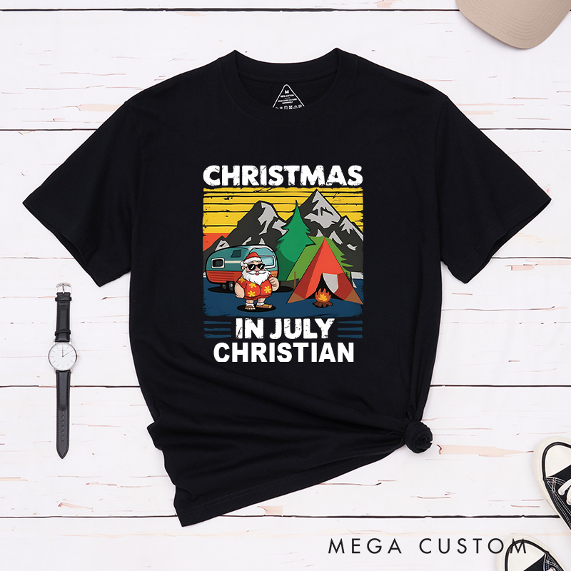 Personalized Christmas in July T-Shirt Outdoor Tropical Camping Shirt Gift for Hiking Lover