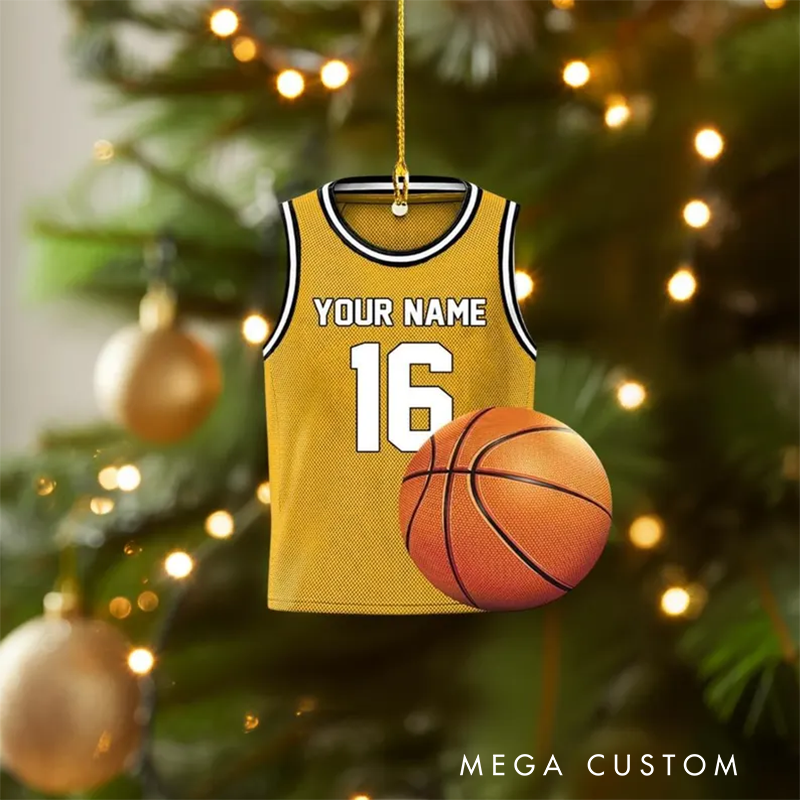 Personalized Basketball Jersey Acrylic Christmas Ornament with Custom Name, Number, and Color Options